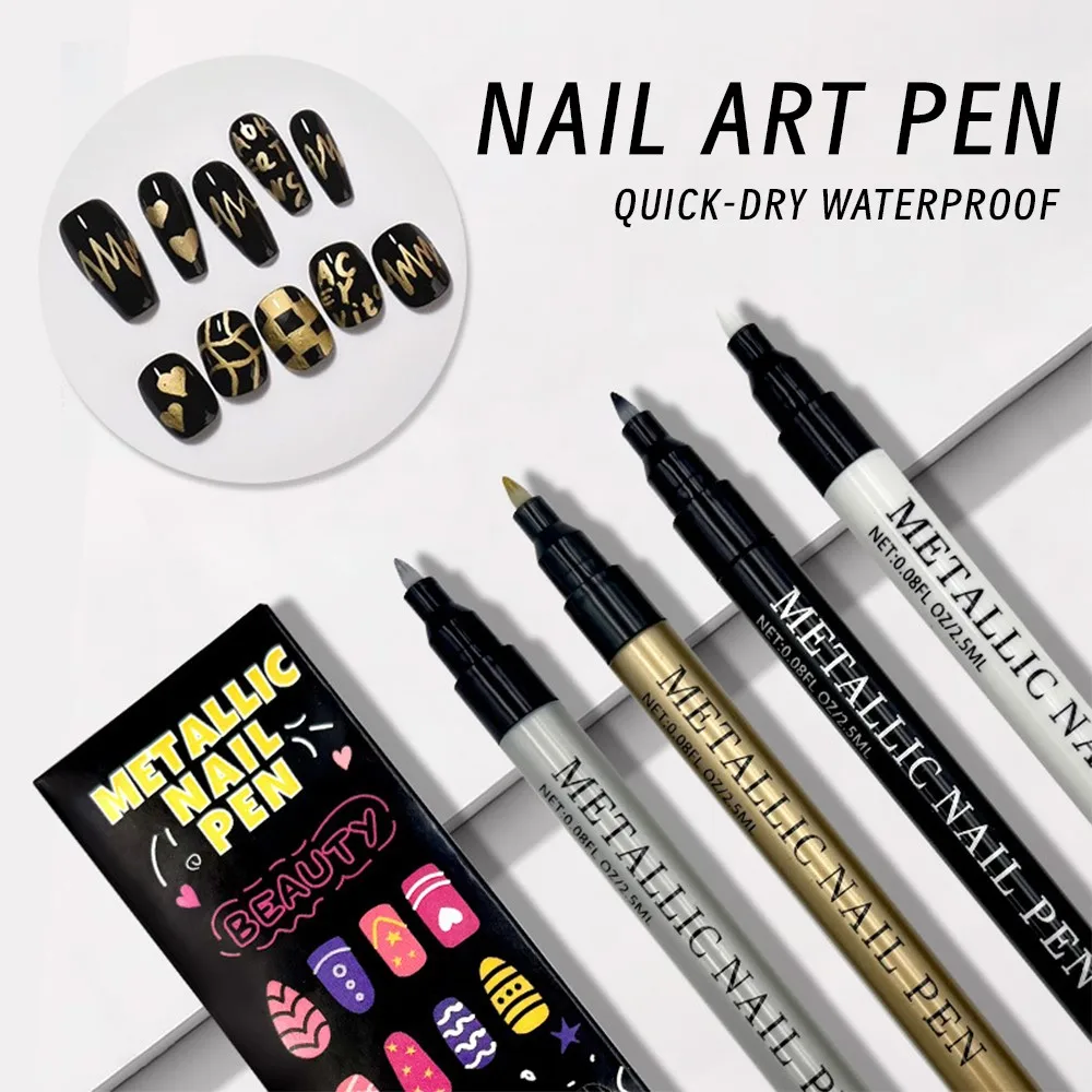 1pc Metallic Liner Nail Art Pens Water-Proof Quick-Drying Fine Tip Nail Polish Markers Pens for Manicure Abstract Liner Painting