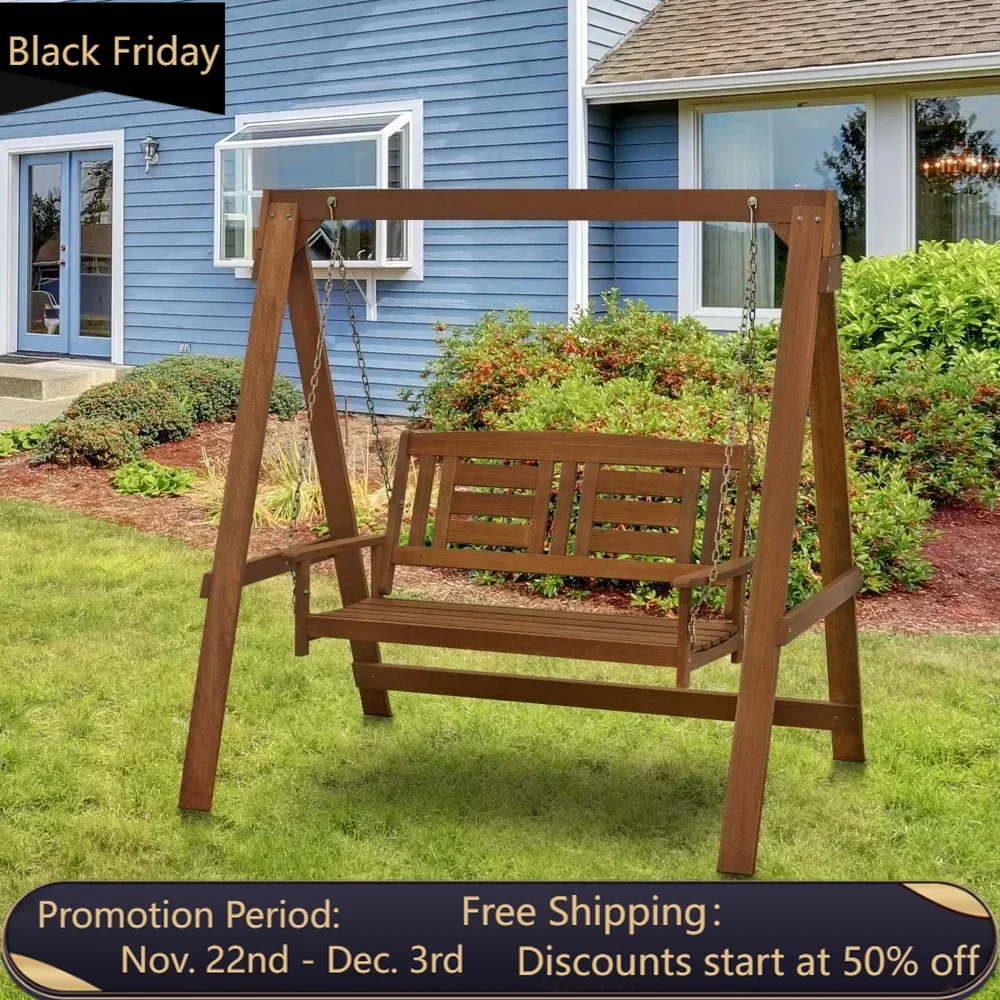 Hardwood Patio / Garden / Outdoor 4ft Porch Swing, 2 Seater with Stand, Natural