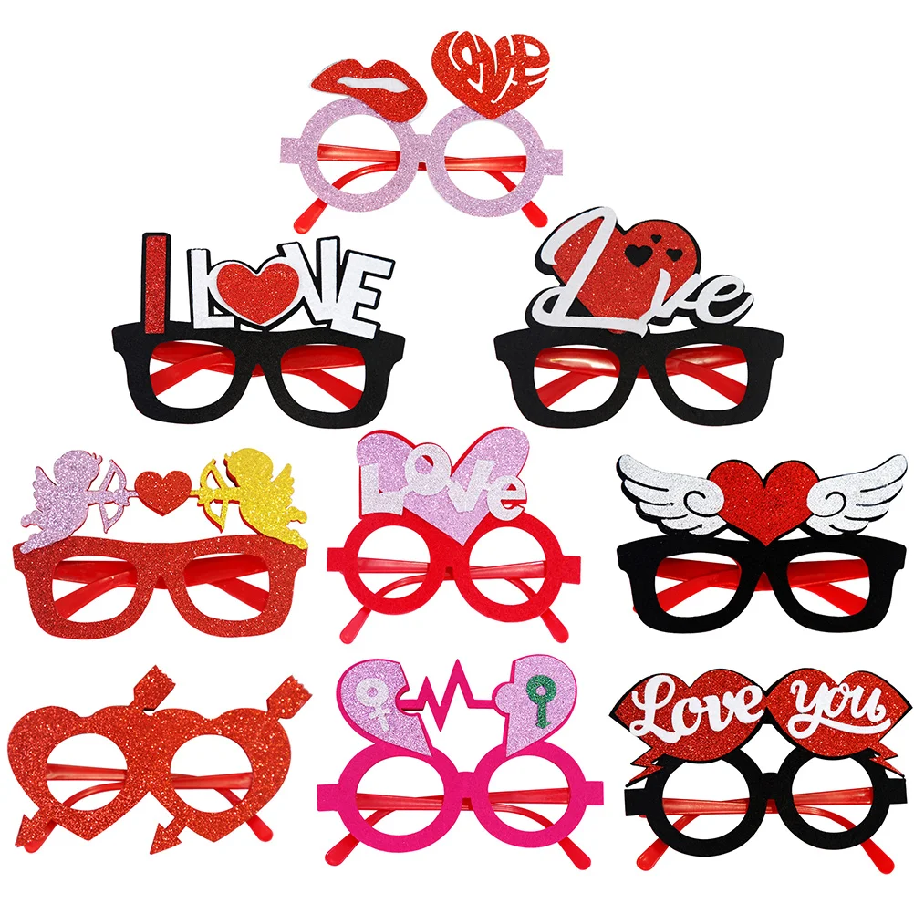 

9 Pcs Accessories Party Glasses Miss Eyeglasses Shaped Plastic Valentines Photo Booth Props