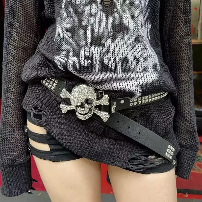 Wide Rivet Multi Hole Waistband Men Women Crossbone Clasp Festival Halloween Carnival Night Out Party Gift Chic Charm