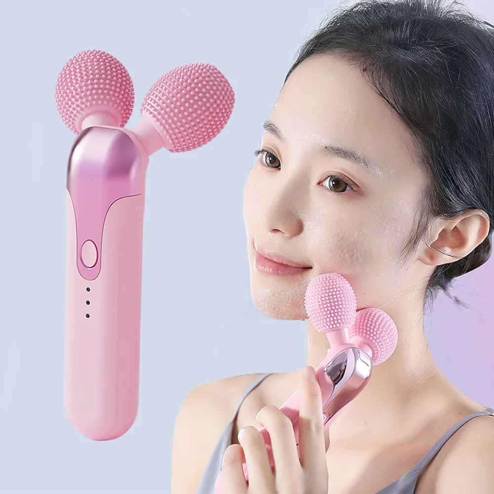 Ultrasonic Facial Cleanser Brush Electric Cleansing Face Massage Roller 360 Rotate Automatic Machine Deep Clean Tool Waterproof