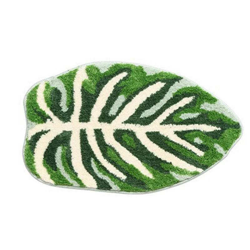 Green Leaf Mat Anti-Slip Palm Shaped Bathroom Mat Monstera Cute Bath Mat Super Absorbent Bath Mat Bathroom Rug Easy Install