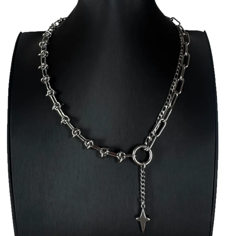 Original Niche Design Titanium Steel Double Layer Stackable Necklace, Starburst Pendant Ins Style Personalized Layering Women