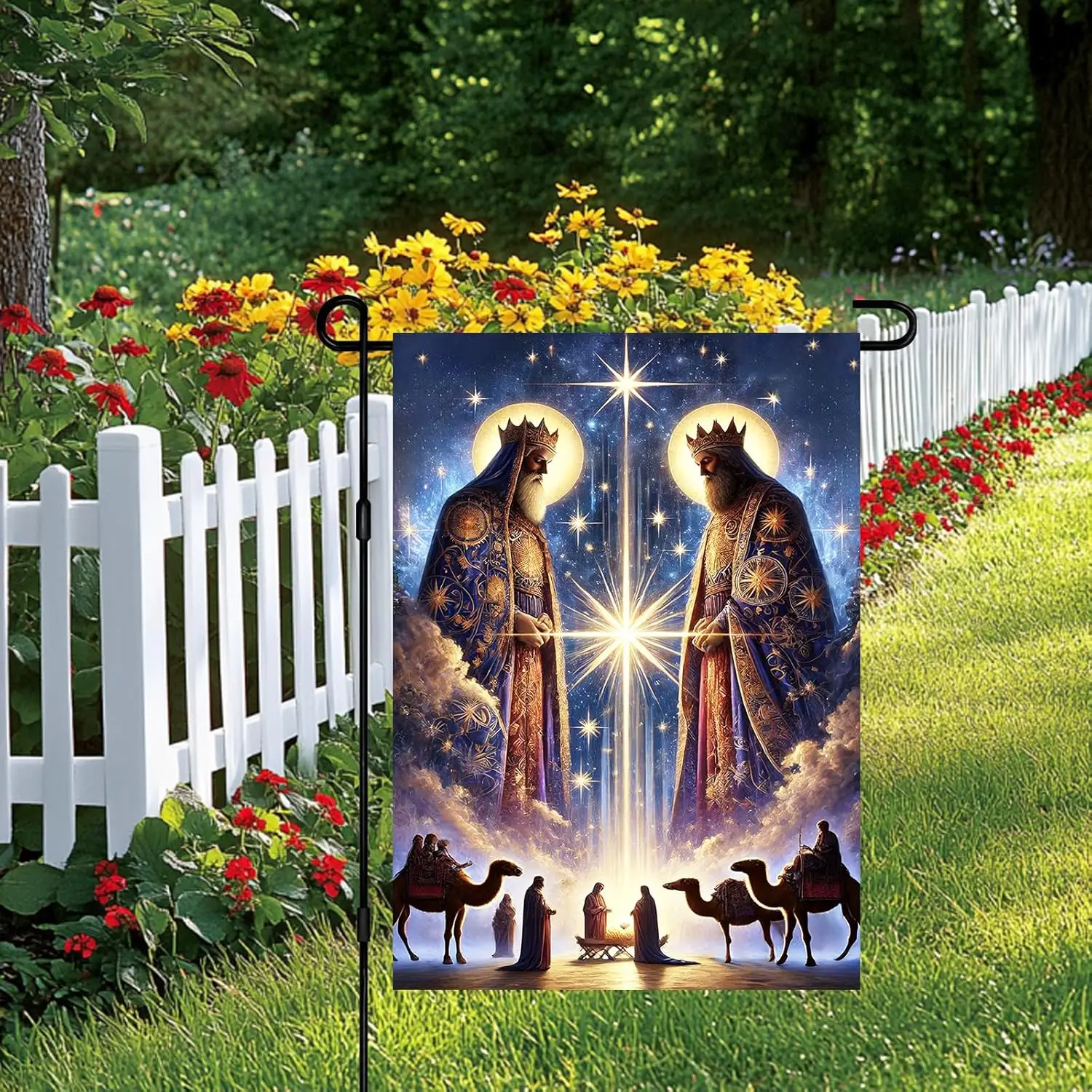 BlissYard Winter Christmas Garden Flag Three Wise Men Nativity Star of Bethlehem Outdoor Yard Flag 12x18 Inch Double Sided B uui