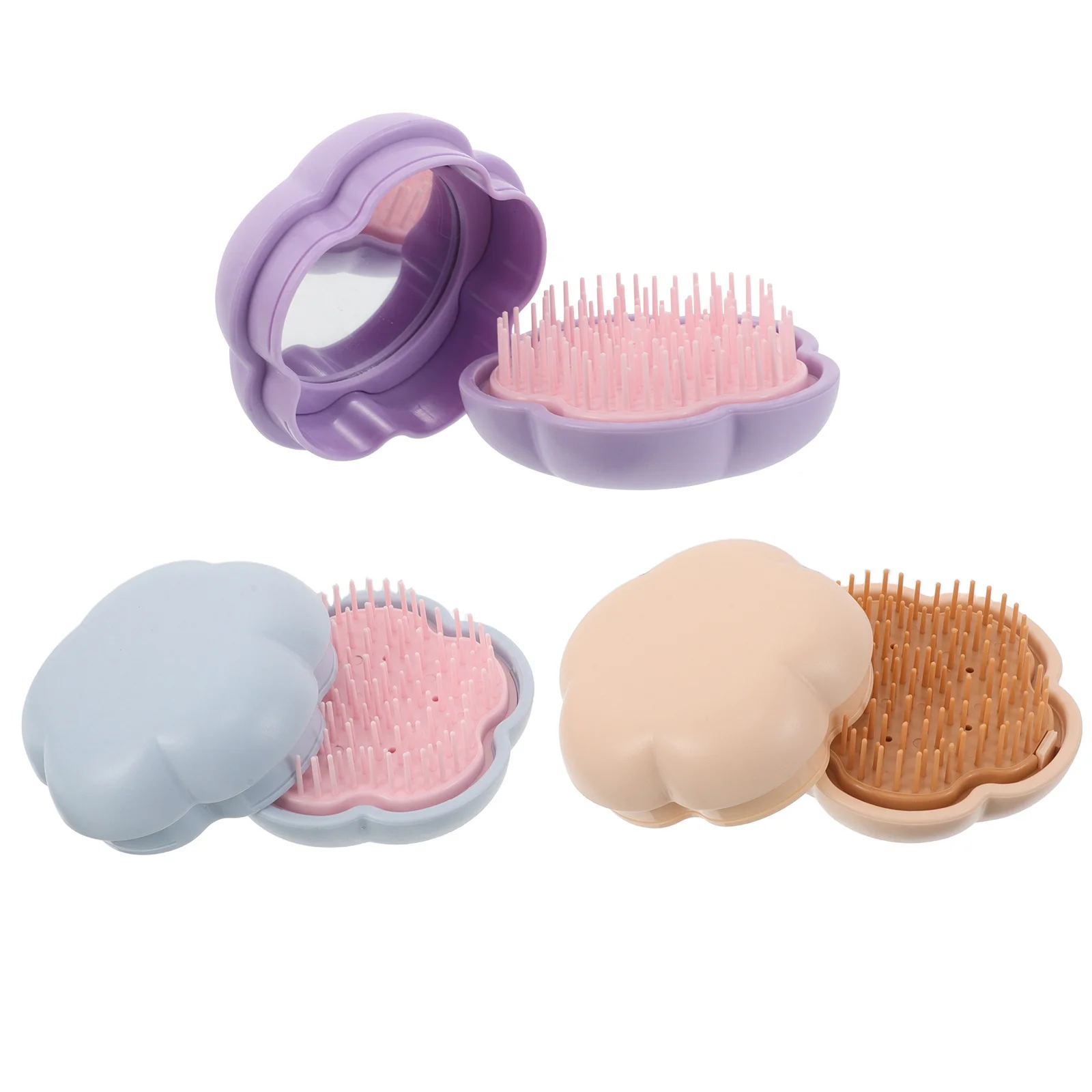 

3Pcs Portable Folding Hair Brush Massage Comb Round Mirror Pocket Mini Detangling Travel Mirror Comb