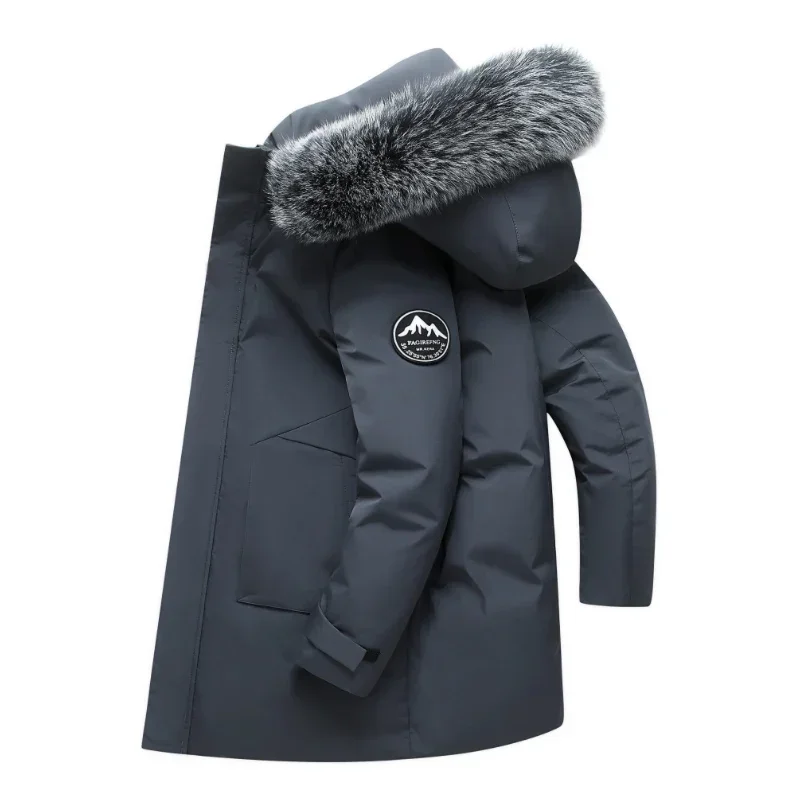 Veste à capuche en duvet de canard pour homme, pardessus multi-poches, veste coupe-vent, parkas longues, blanc chaud, hiver