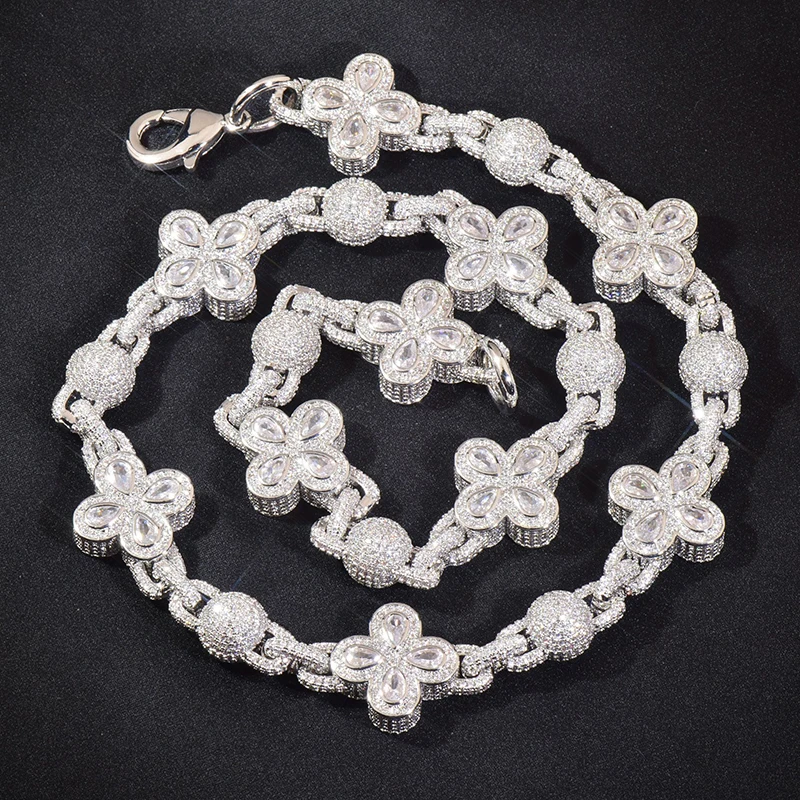 

Hip Hop 5A+ CZ Stone Paved Bling Iced Out Crosses Beads Link Chain Necklace for Men Rapper Jewelry Gold Silver Color