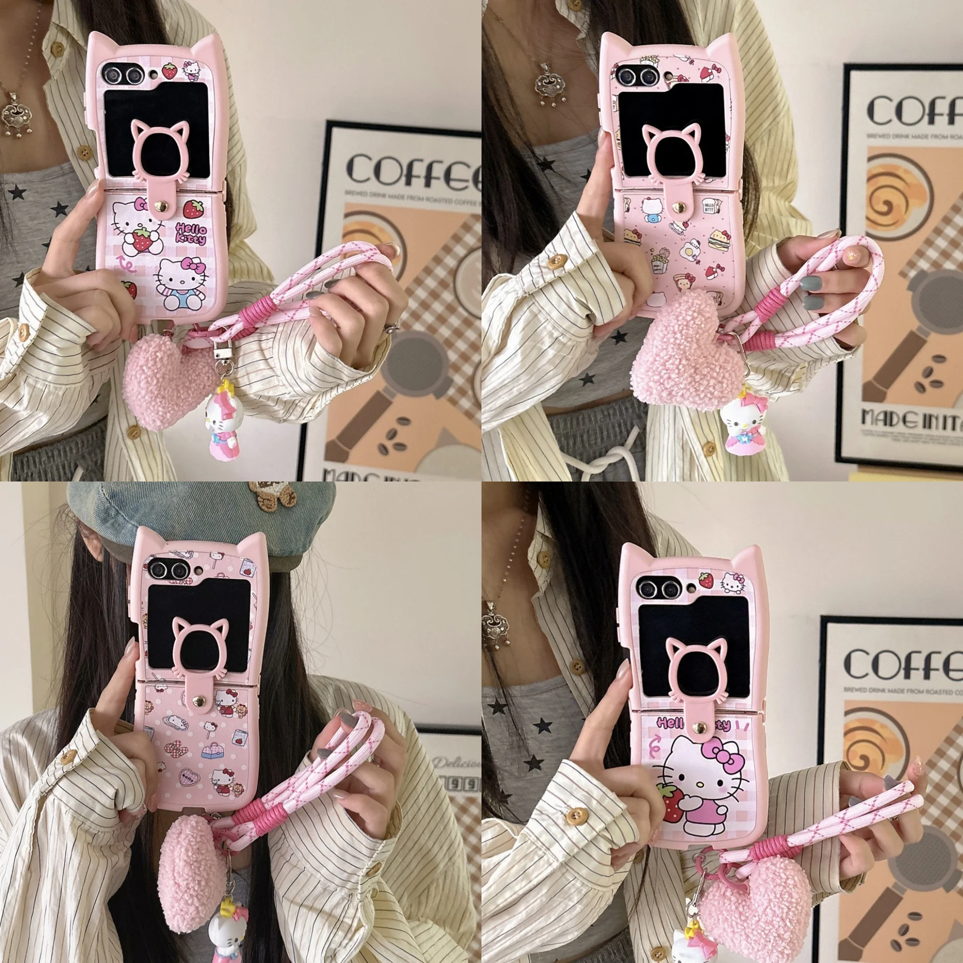 

Nice pink Cute Sanrio Phone Case Samsung Galaxy Hello kitty For Z Flip 6,Flip 3,Z Flip 4,Z Flip 5,TPU Fall-proof Phone Case