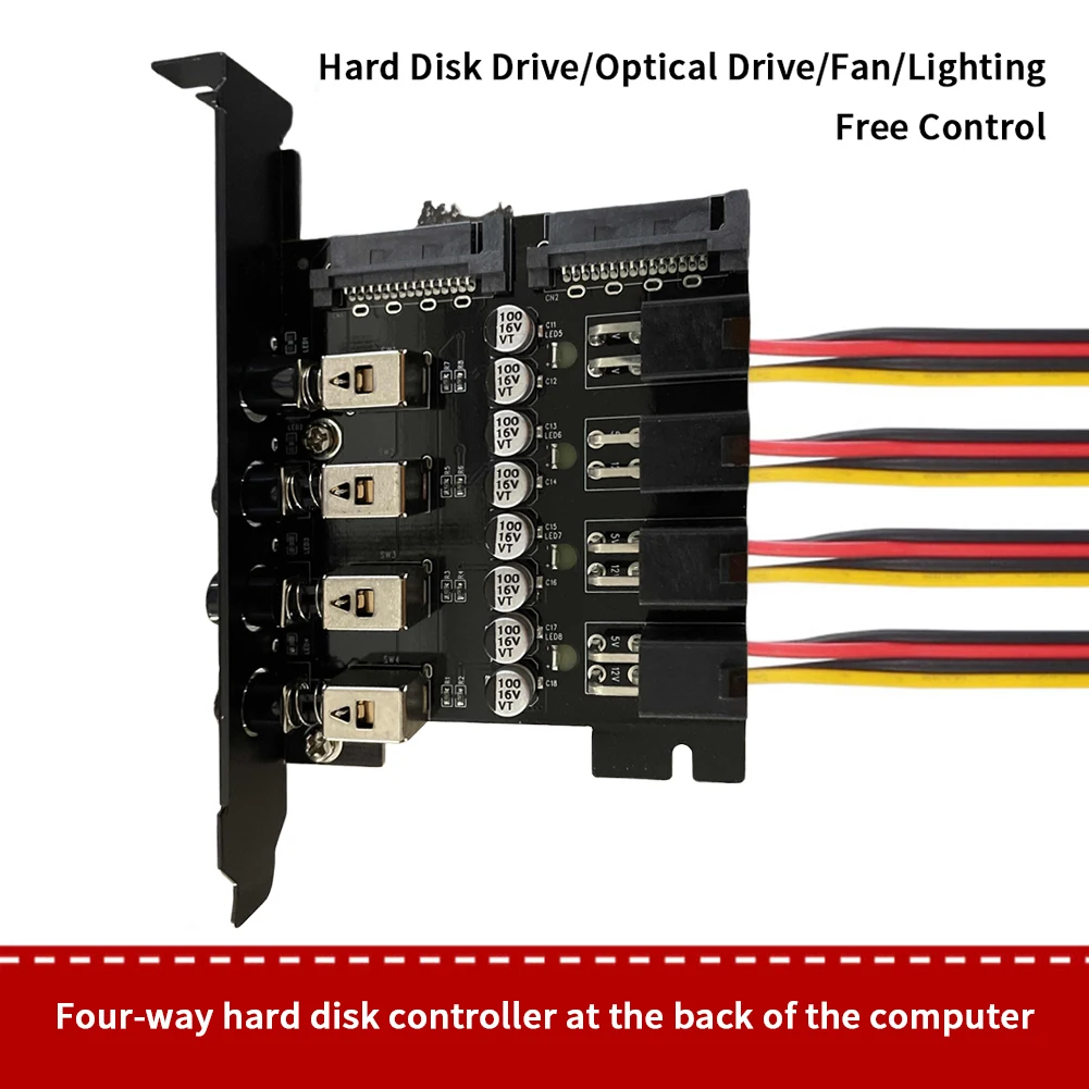 Hard Drive PCI Expansion Card Dual Channel Free PCI Bit Expansion 4 Bit Power Control SSD with SATA Cable Power Control Switch