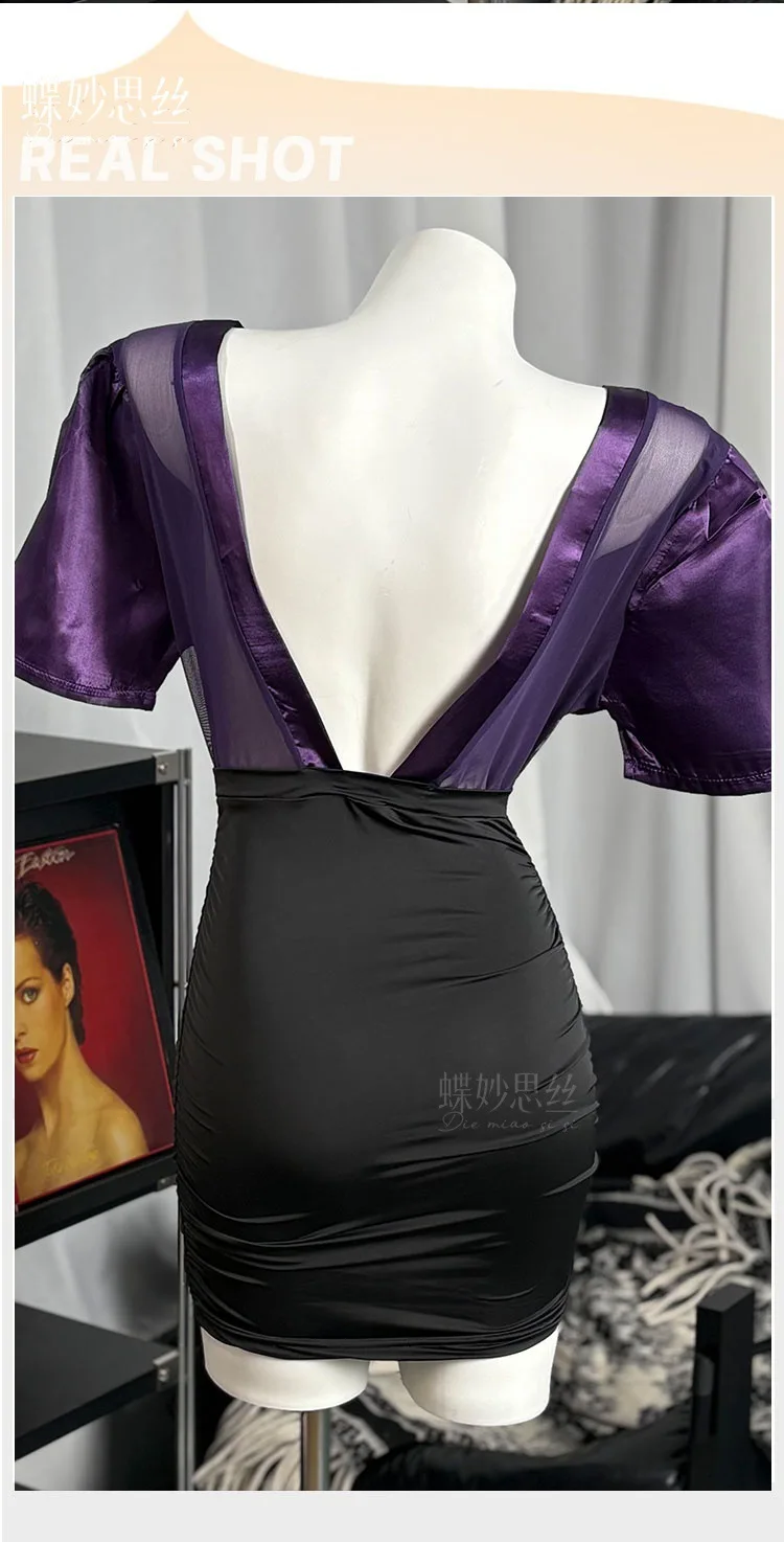 Nova borboleta boate usar roxo bodycon vestido sexy puro desejo cetim profundo v apertado envoltório hip vestido de manga curta encantador nkui