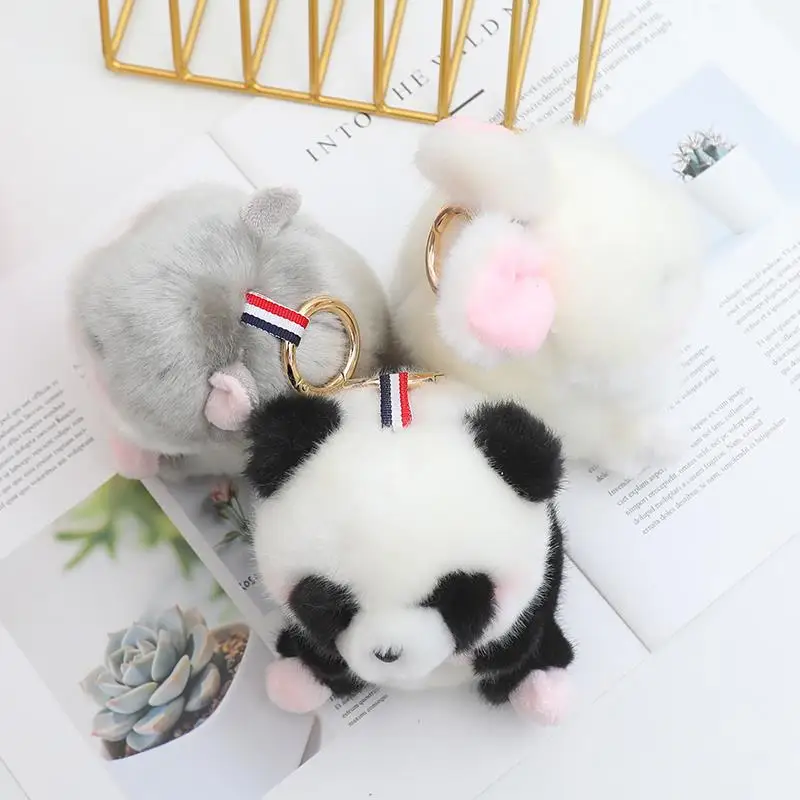 Porte-clés Kawaii en peluche Hamster poulet lapin cochon vache, mignon doux/Animal de dessin animé pendentif pour sac d'école, cadeaux pour enfants filles 13cm