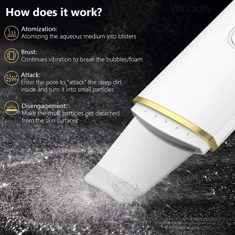 Scrubber ad ultrasuoni per la pelle Vibrazione Spatola per il viso Rimozione di punti neri Pala Pulita Cavitazione Peeling Lifting del viso Strumenti per la cura della pelle