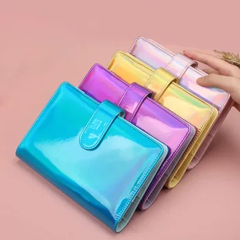 A6 Budget Binder Laser Leder Notebook Binder Budget Planer Geld Organizer für Bargeld Sparen Reißverschluss Umschlag Taschen Aufkleber