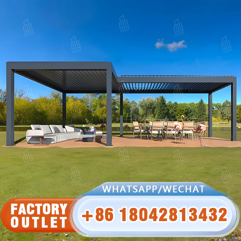 Customized Outdoor Pergola pavilion gazebo Aluminum Motorized Louvered Roof Waterproof Aluminum Bioclimatic Pergola