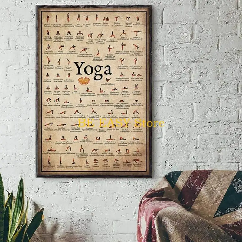E28F Home Exercise Gym Yoga Ashtanga Chart Pose for Health Poster Wall Art Canvas Painting Yoga Print Living Room Home Decora