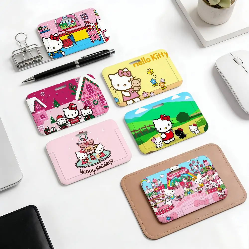 

Забавный мультяшный держатель для бейджей и карт Hello Kitty: для пропусков, кредитных карт, удостоверений личности, с веревкой для подвешивания, брелок для ключей