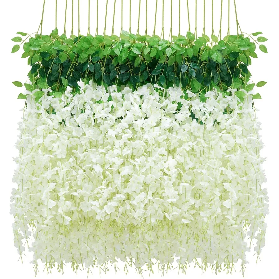 

36Pcs White Fake Wisteria Hanging Flowers 3.6Ft Pcs Artificial Wisteria Garland for Wedding Party Home Backdrop Wall Decoration