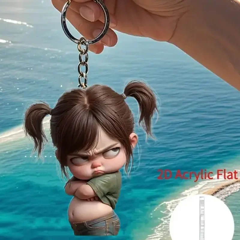 1 Cute Acrylic Girl Keychain, 2D Flat, Holiday Gift, Backpack Accessories, Key Decoration, Car Decoration, Keychain, Pendant image 6