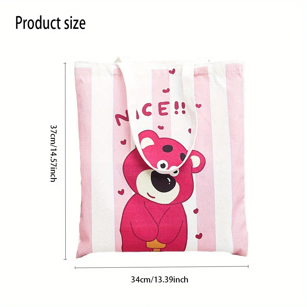 1pc Disney lotso cute funny action canvas bag strawberry bear cartoon shoulder bag with large capacity for storage and carrying