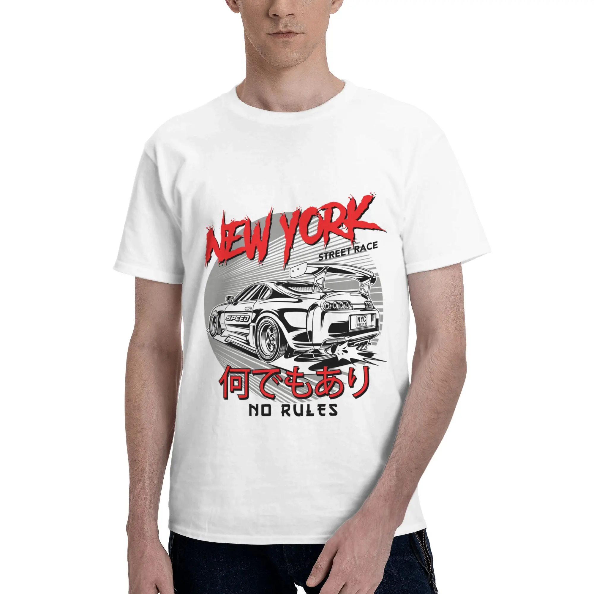 New York Street Racing Car Print Men T-Shirt Clothes  Tee Shirt Short Sleeve fugees 100% Cotton