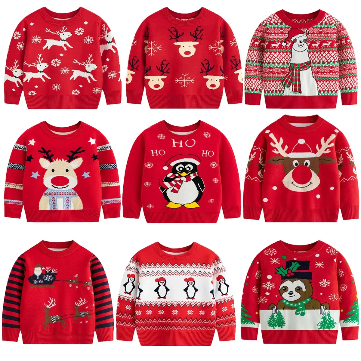 New Christmas Kids Cotton Sweater Winter Boys Girls Party Pullover Knit Clothes Autumn Children Print Warm Knitwear 2-6 Years