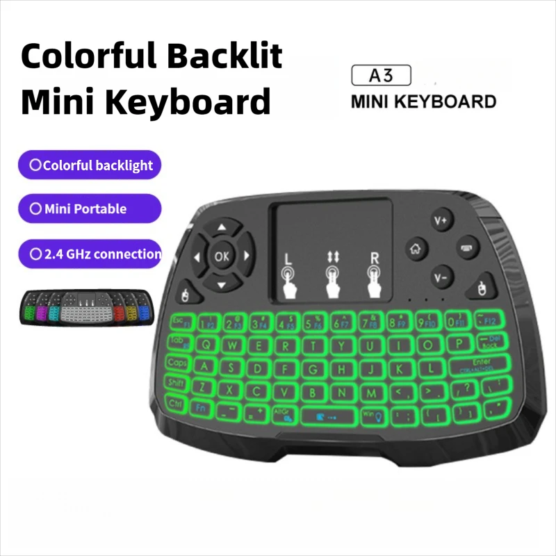 

Миниатюрная портативная беспроводная клавиатура с тачпадом, 2.4G, воздушная мышь, перезаряжаемая, с RGB-подсветкой, для Smart TV, ПК, ноутбука, проектора