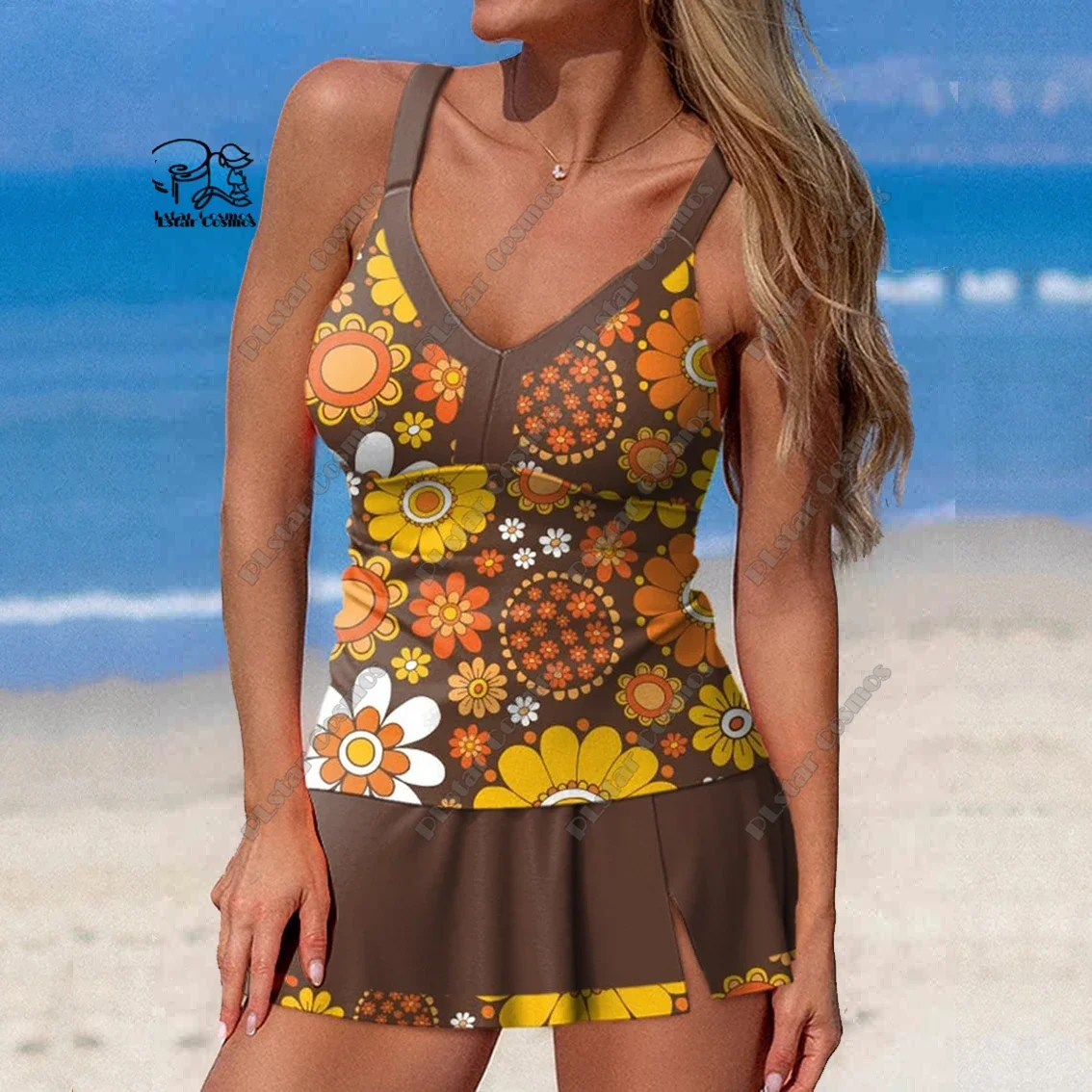 Women's summer small fresh floral 3D printing suspenders + skirt swimsuit suit swimsuit vacation travel new swimsuit C-11