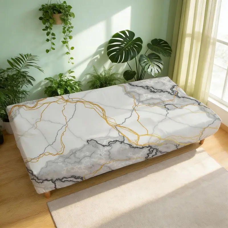 1pc Elastic sofa bed cover,Elegant Gold Vein Marble Pattern Couch Cover for Home Decor, Removable Washable Furniture Protector