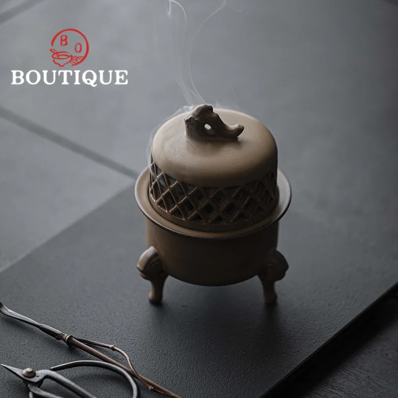 Dark Fragrance Three Legged Ceramic Incense Burner Path Plate Aromatherapy Furnace Zen Sandalwood Temple Censer Burner Holder