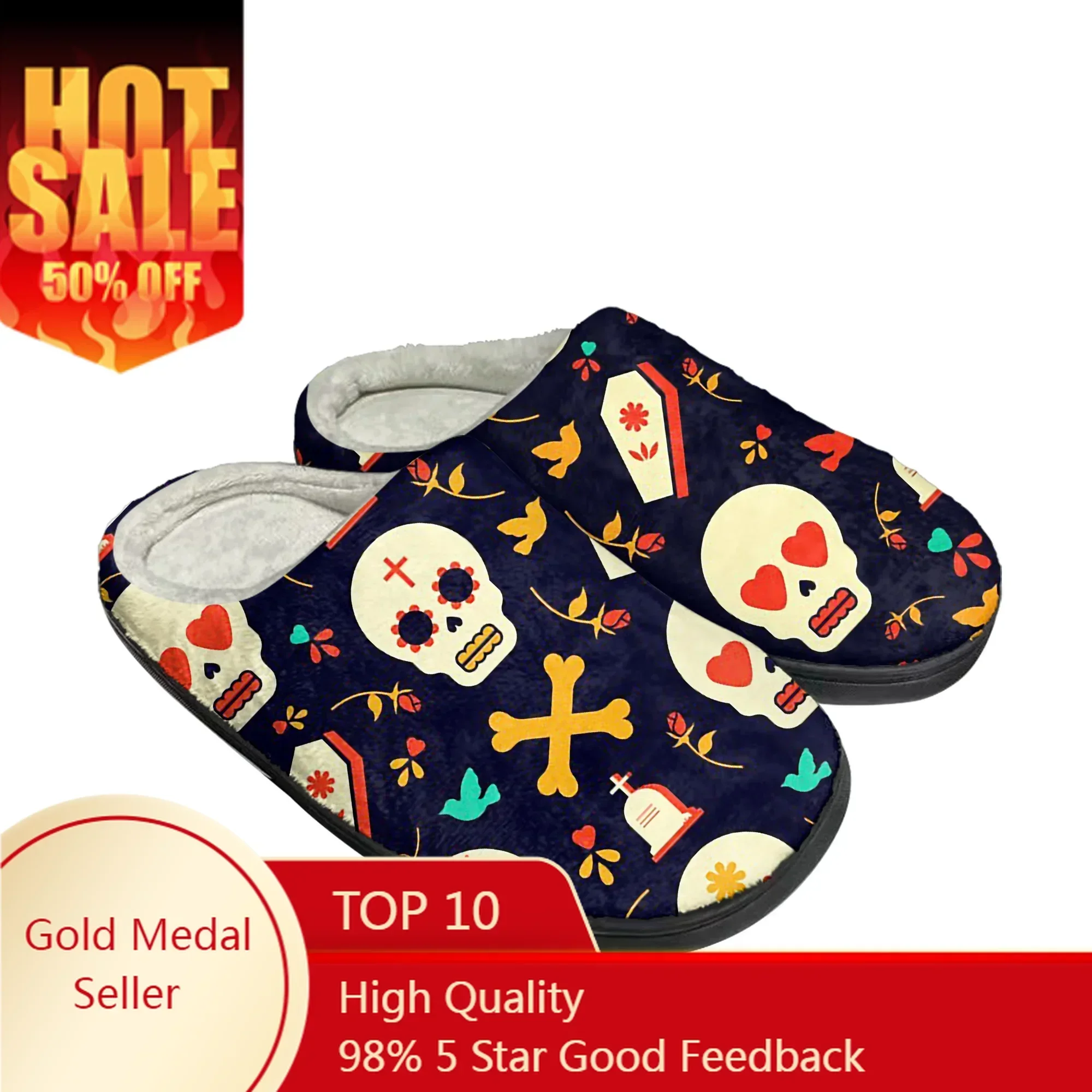 

Day of The Dead Pattern Design Home Cotton Shoes High Quality Men Women Youth Boy Girl Plush Bedroom Warm Shoe Custom Slipper