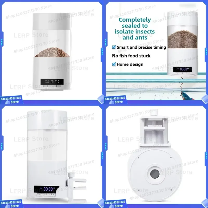 Smart Automatic Fish Feeder with LCD Display for Aquarium Regular Quantitative Food Dispenser Multi Angle Installation Indoor