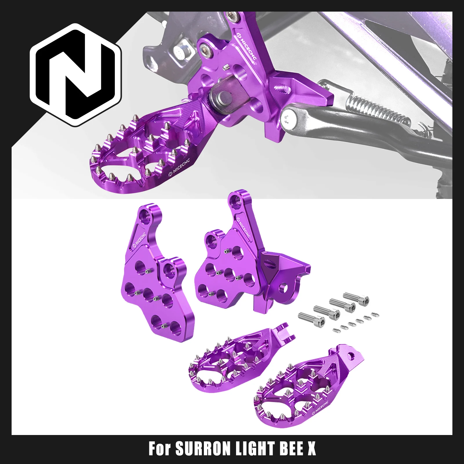 

NICECNC Enlarged Foot Pegs & Footrest Bracket For Surron Light Bee X S L1E For Segway X160 X260 Electric Dirt Bike Aluminum