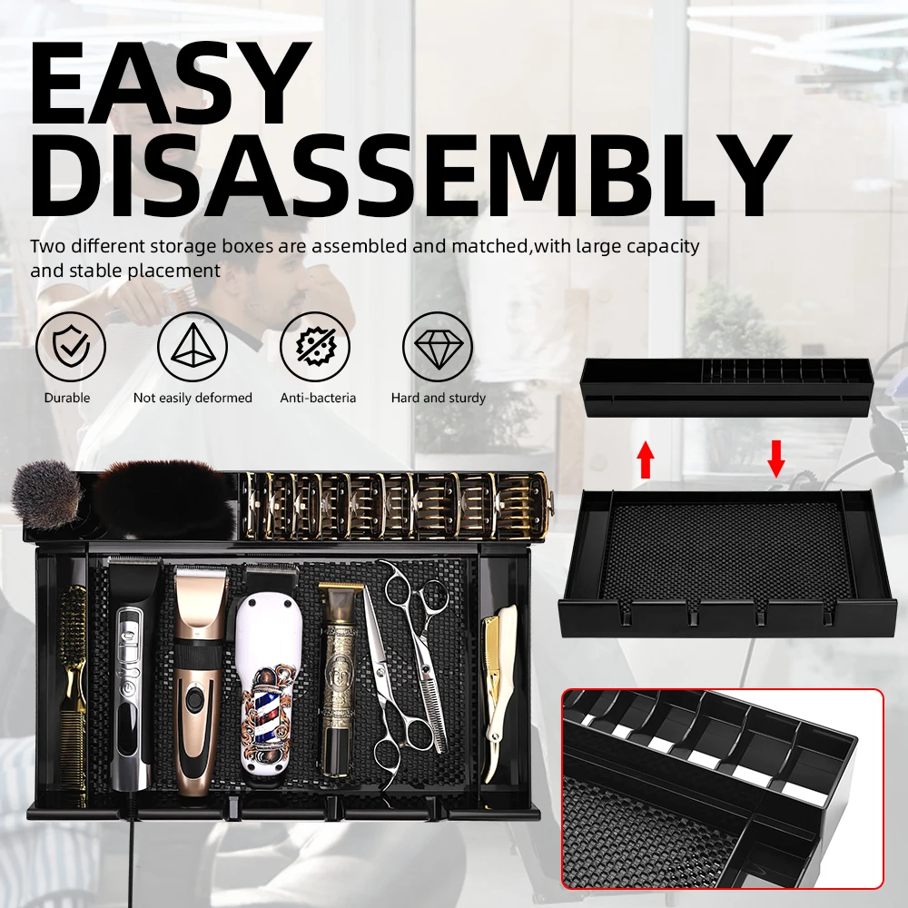 Barber Clipper Organizer Tray with Anti-Slip Base Desktop Hairdressing Tool Storage Rack for Trimmer Scissors Comb Salon