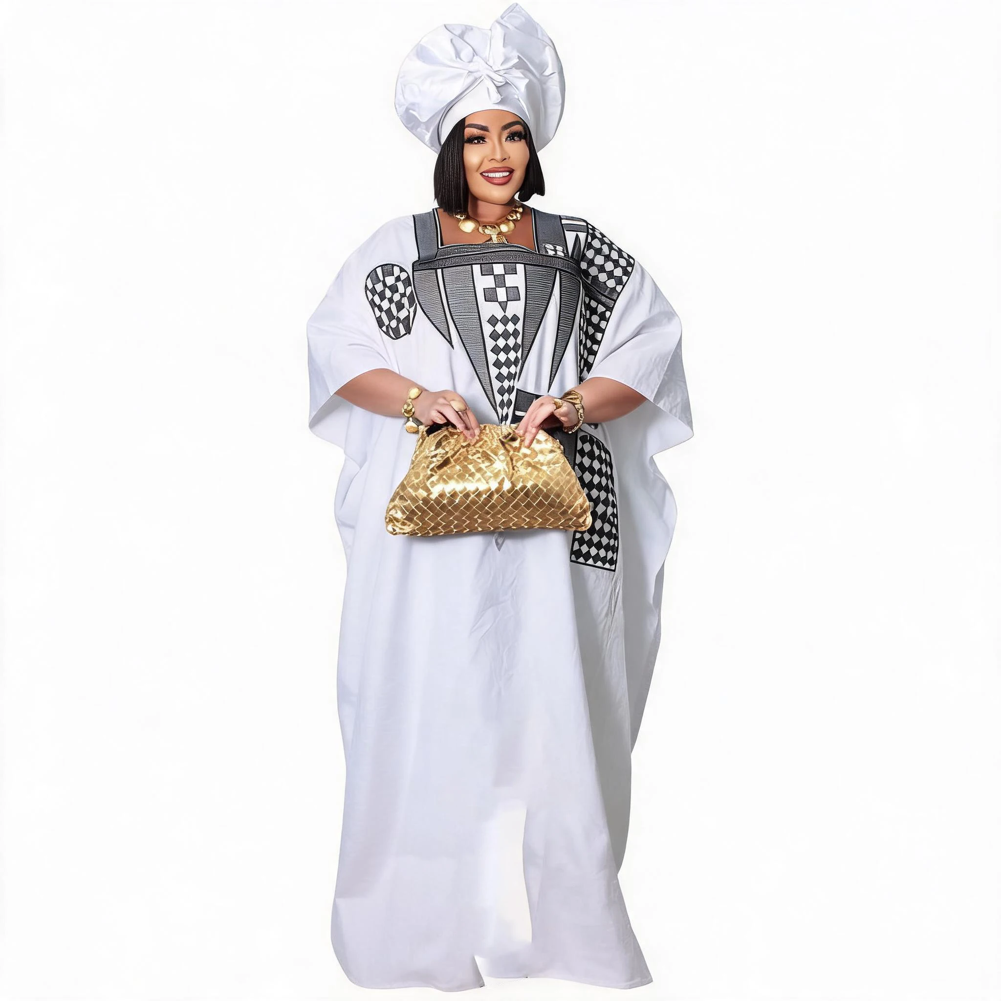 

African Dresses For Women Plus Size Bazin Riche Embroidery Design Long Dress With Scarf
