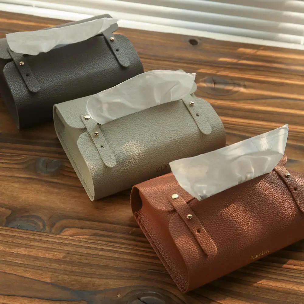 Custom Name Pu Leather Tissue Box Personalized Engraved Tissue Holder for Home & Car Multi Functional Leather Organizing Bag