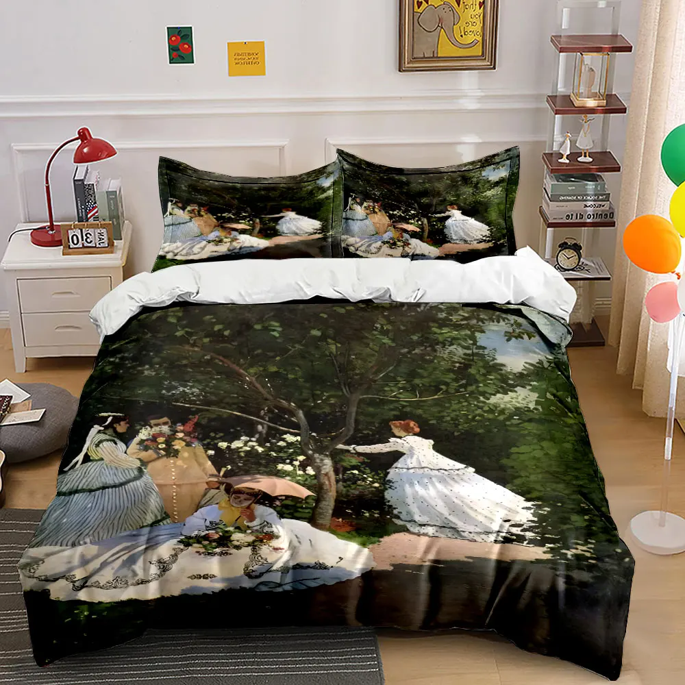 Elegant Ladies Admiring Garden Flowers Bedding Set for Kids Luxury Gift 3pcs Digital Print Comforter Set Soft Comfortable