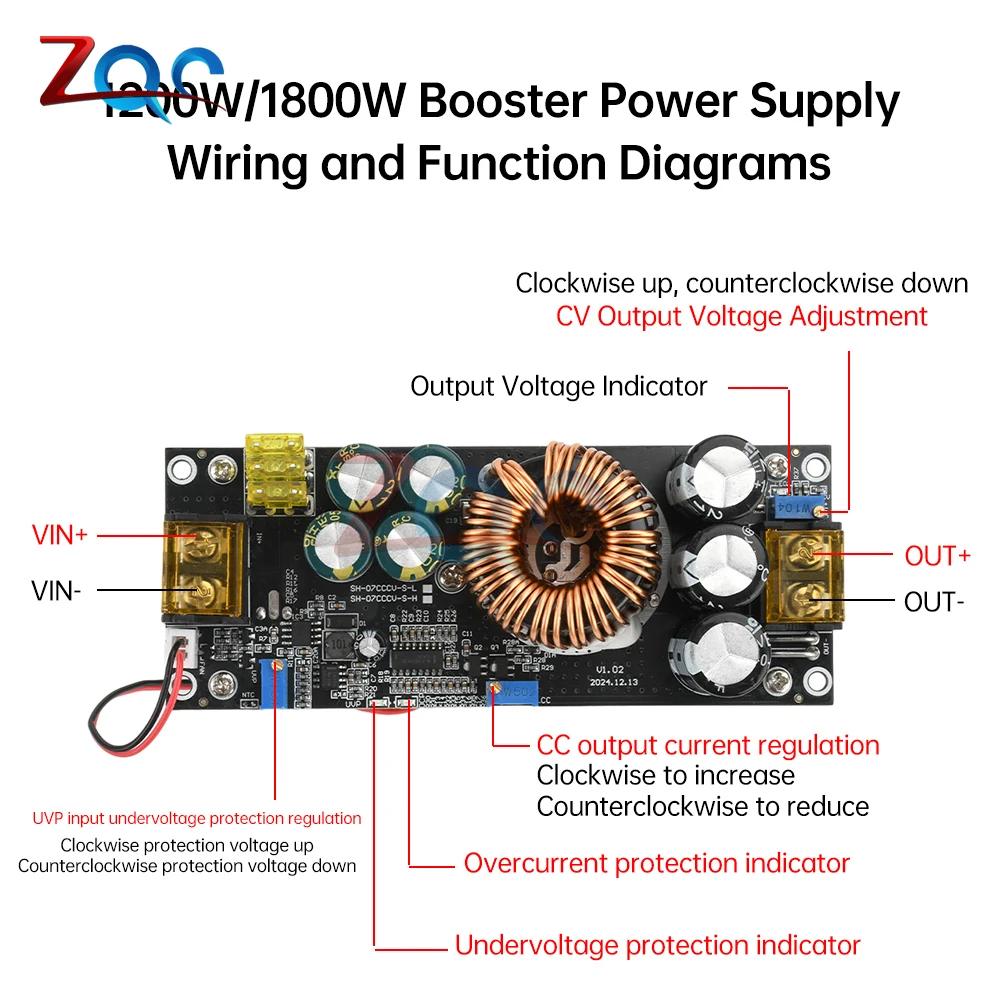 1800W 40A DC-DC Boost Converter Step Up Power Supply Module Constant Voltage Current DC14-60V to 14-90V Adjustable Voltage Charg