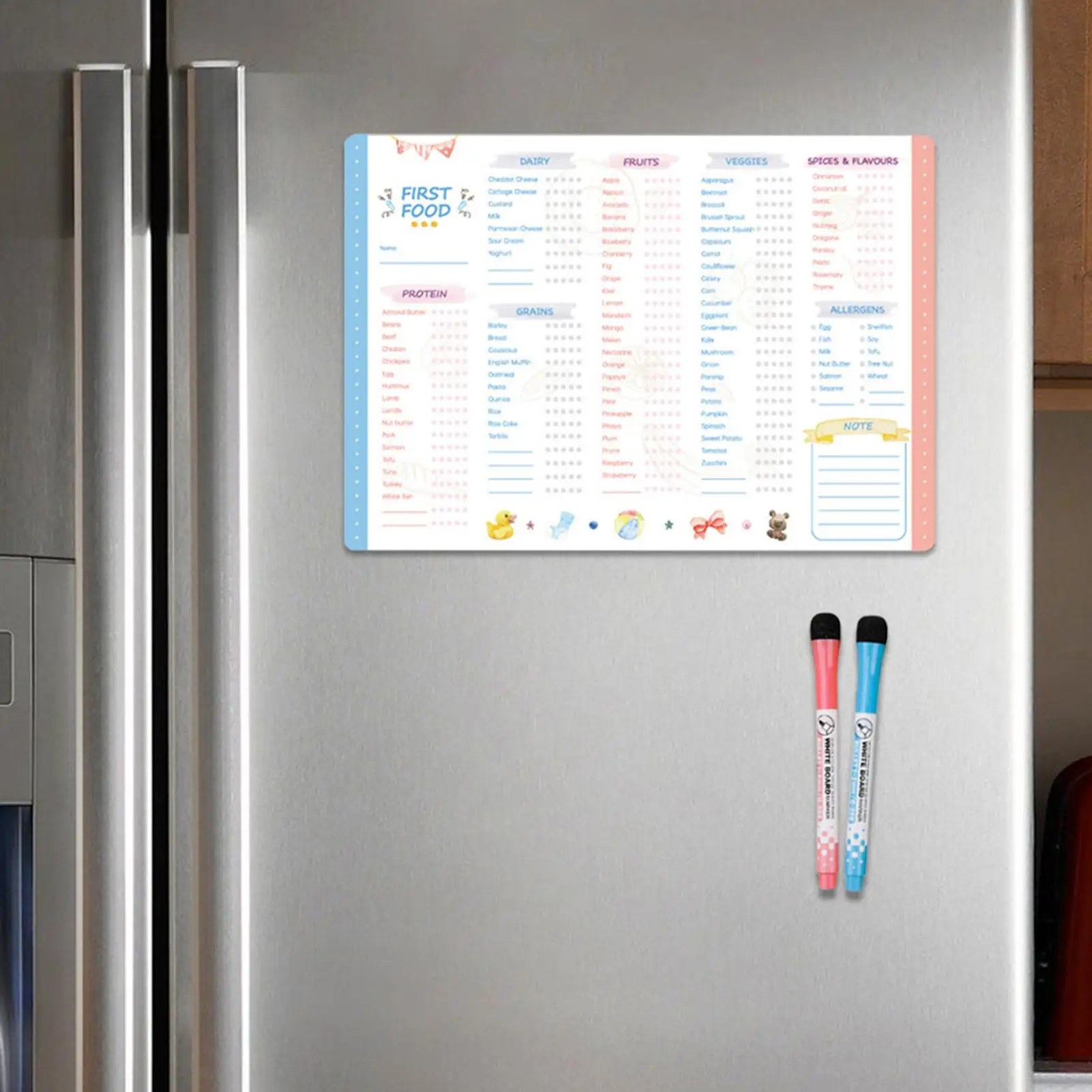 قائمة مرجعية لتتبع الأطعمة الأولى، قائمة مرجعية للأطعمة الأولى من Fidget المغناطيسية للأطفال، قابلة لإعادة الاستخدام وقابلة للتكرار، قائمة مرجعية لتغذية الطفل