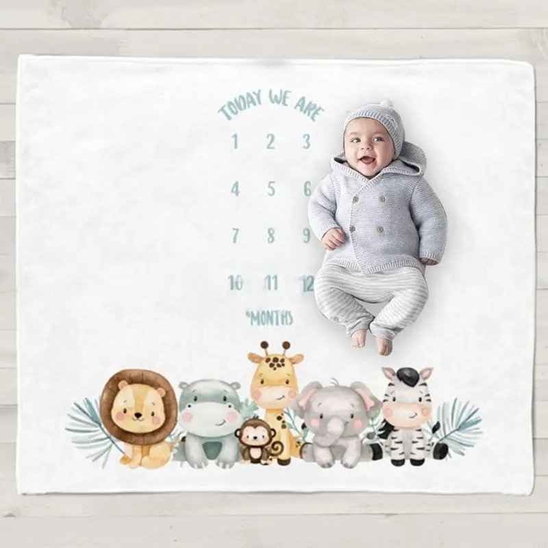 54DA Baby Record Growth Milestone Blanket Newborn Animal Pattern