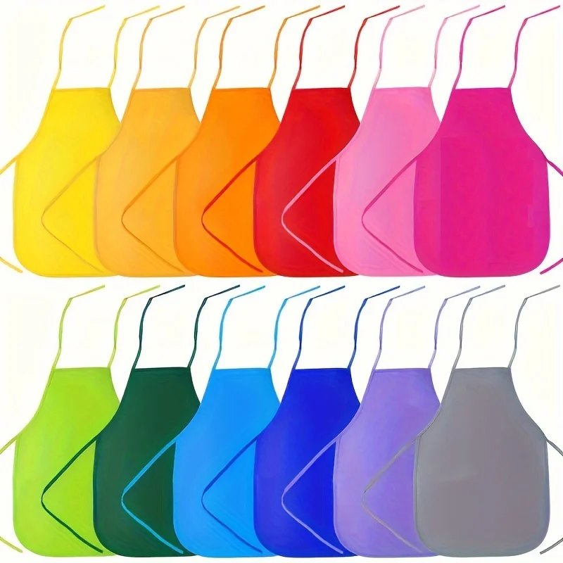 12 Uds. Delantal liso para niños, tela no tejida colorida, juguetes para pintar y dibujar, delantales para cocina, delantales artesanales para el aula