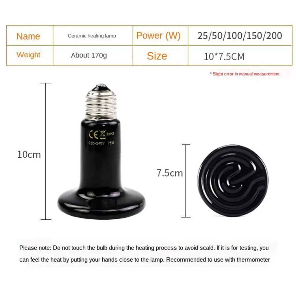 Far Infrared Ceramic Reptile Heating Lamp Bulb Humid Environment Heat Source for Turtle Lizard Spider Terrarium