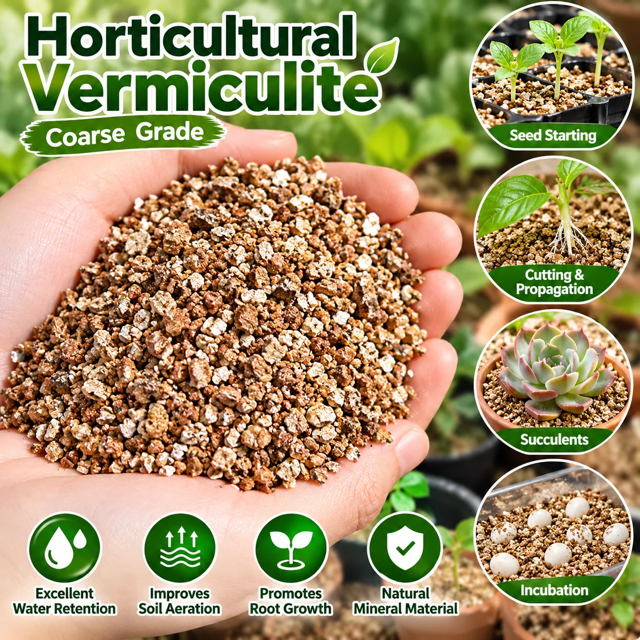 Horticultural Vermiculite for Plants Natural Growing Medium Soil Amendment for Seed Starting Cuttings Rooting Propagation Potted