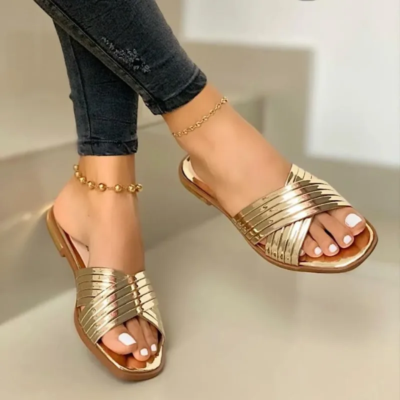 Metal Cross Fashion Ladies Slippers Women Luxury Sandals Women Designers Outdoor Sports Beach Sports Comfort Shoes 2024 New