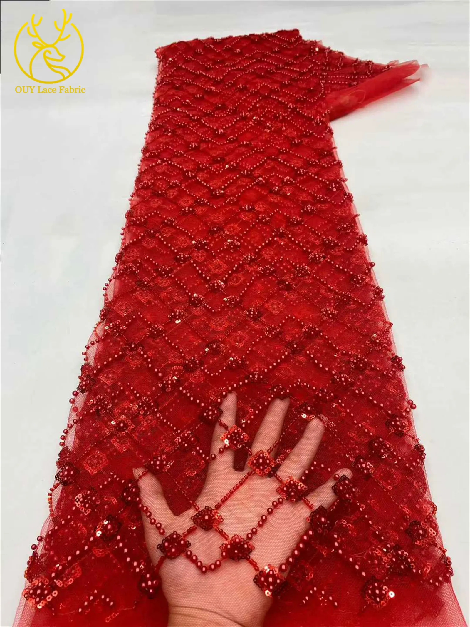 Champagner Luxus Afrikanischer Bräutigam Perlen-Spitzenstoff 2026 Hochwertige Spitze Brautkleid-Spitze Nigerianischer Pailletten-Spitzenstoff – Detail 13