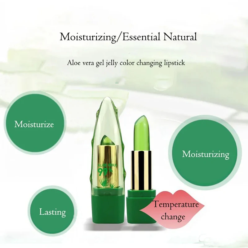 طويلة الأمد ترطيب أحمر الشفاه الألوة فيرا هلام اللون تغيير لمعان الشفاه ، إصلاح الرطوبة بلسم الشفاه ، مستحضرات التجميل الشفاه عصا