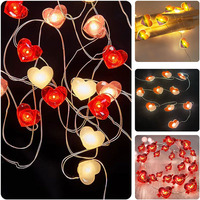 1pc White Red Love Heart LED Light Plastic Valentine Day String Lights 2M 20 Lights Fairy Light Garland Wedding Party Decorate