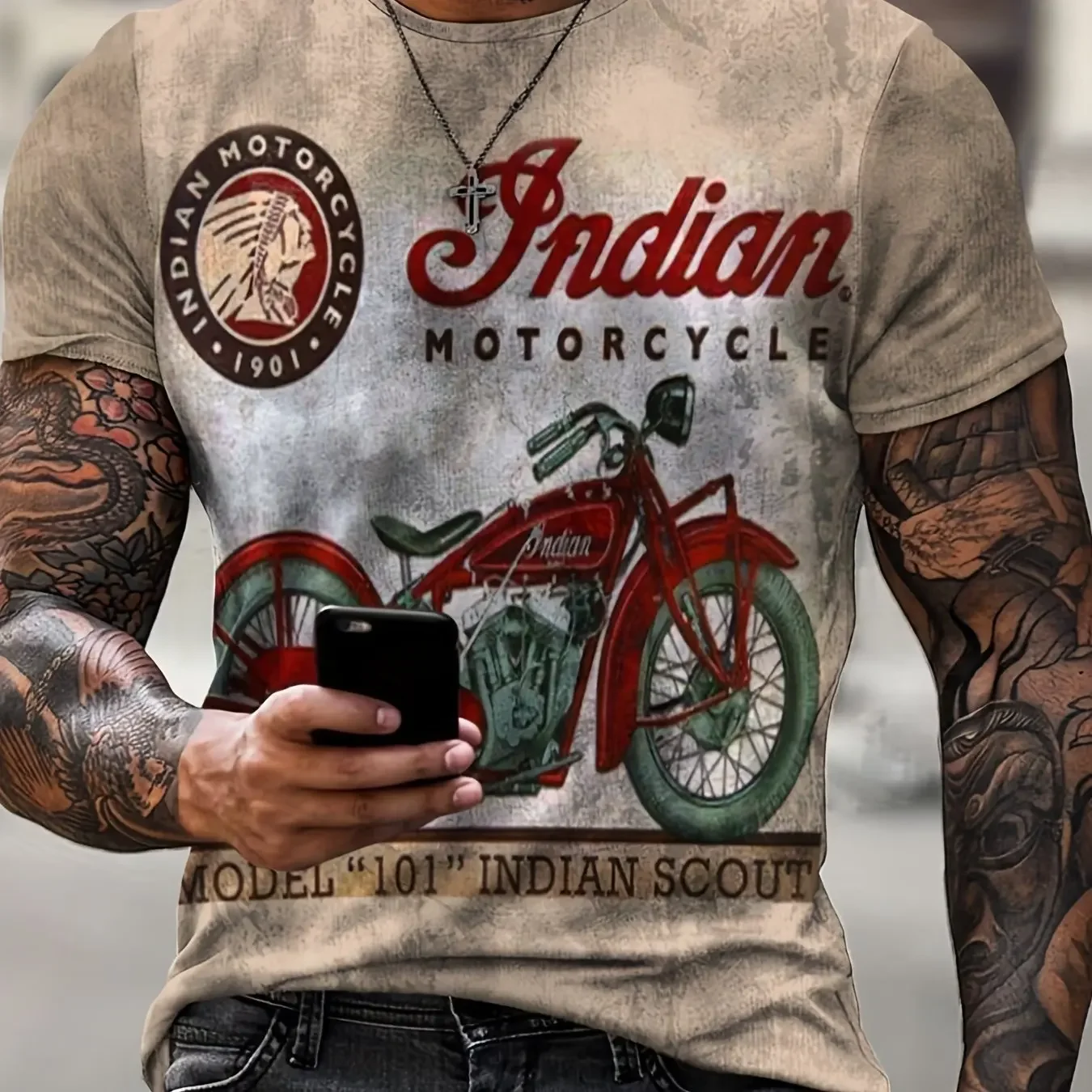 INDIAN MOTORCYCLE Printed Men\'s T-Shirt Fashion Street Vintage T Shirt For Men Sports Short Sleeve Tops Tee Casual Men Clothing