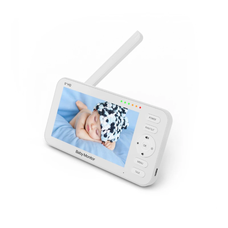 5Inch IPS Screen 720P 4X Zoom 360Degree Wireless PTZ Baby Monitor Temperature Display Lullaby Nanny Cam Feeding Remind Camera