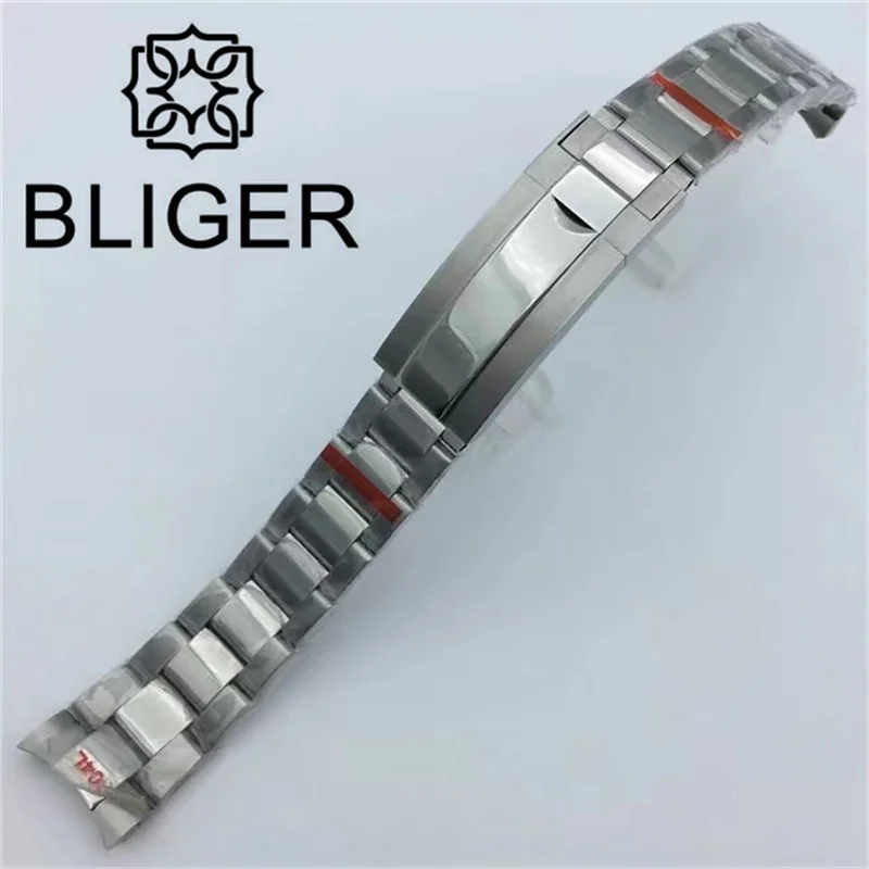 BLIGER 20mm Width Watch Band 904L Stainless Steel Slide Folding Buckle Polished Center Link/Brushed Oyster Jubilee Bracelet