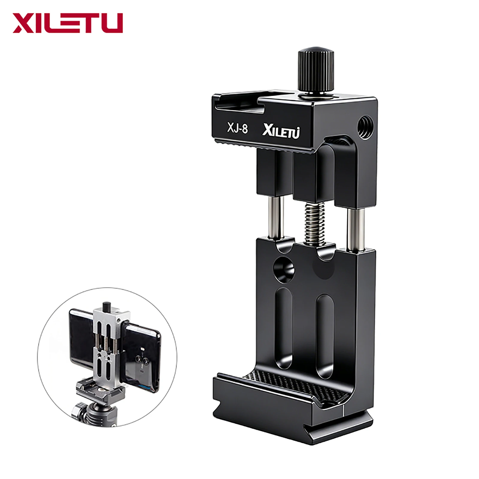 XILETU-Soporte de cabeza de trípode para XJ-8, Clip para teléfono móvil, linterna, micrófono, abrazadera para teléfono inteligente, disparo de Vlog